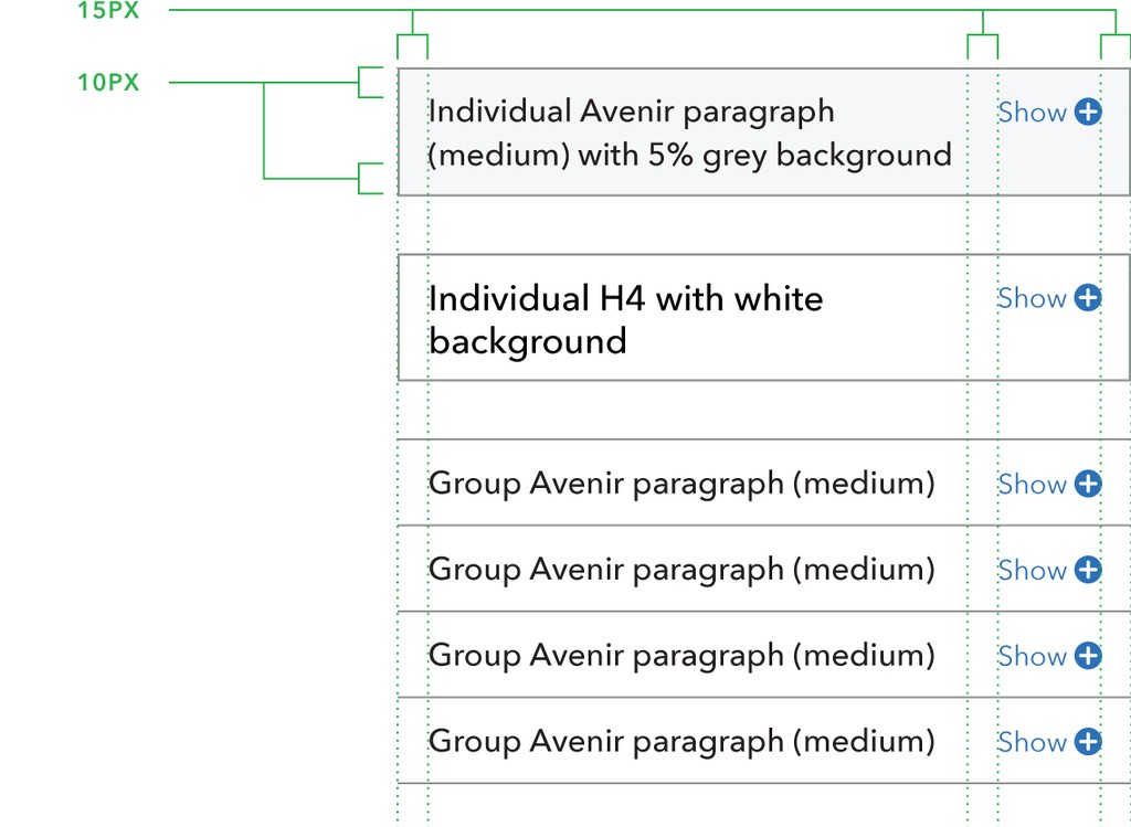 Image showing vertical and horizontal padding within expandable elements